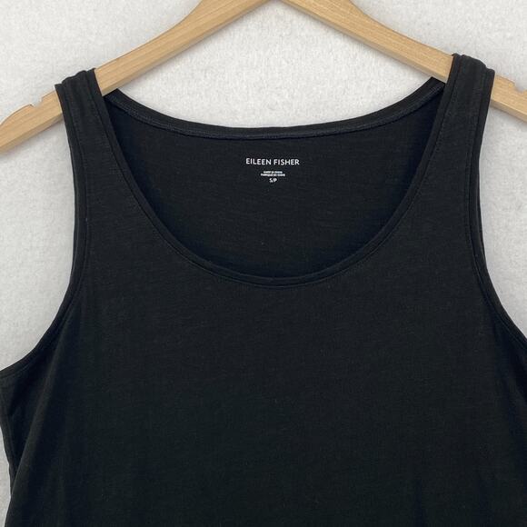 EILEEN FISHER Tank Top S Organic Cotton Slub Jersey Tunic Scoop Neck Shell Black - Picture 4 of 11